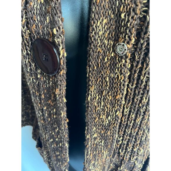 BCBG Max Azria Y2K Chunky Knit Brown Cardigan Sweater S Hooded Retro 3/4 Sleeve - Picture 8 of 12